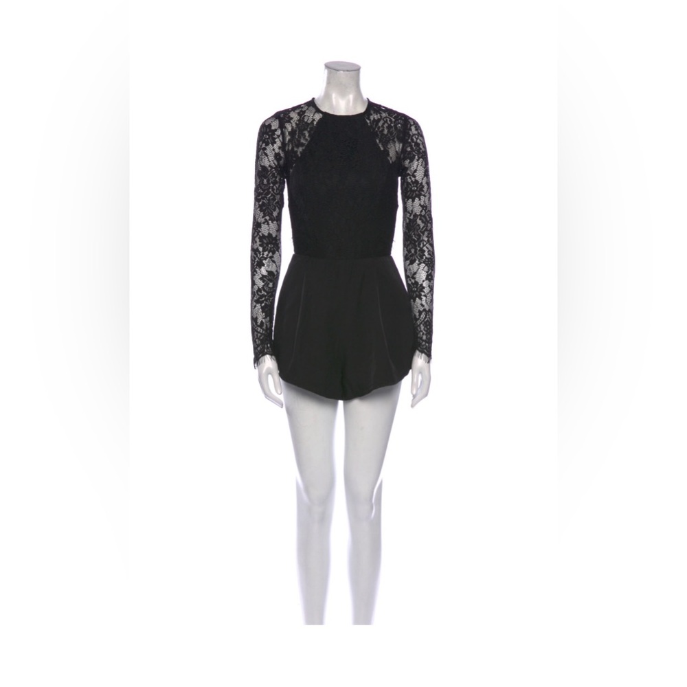 The Jetset Diaries Black Shorts Jumpsuit with Long Lace Sleeves Open Back Sexy